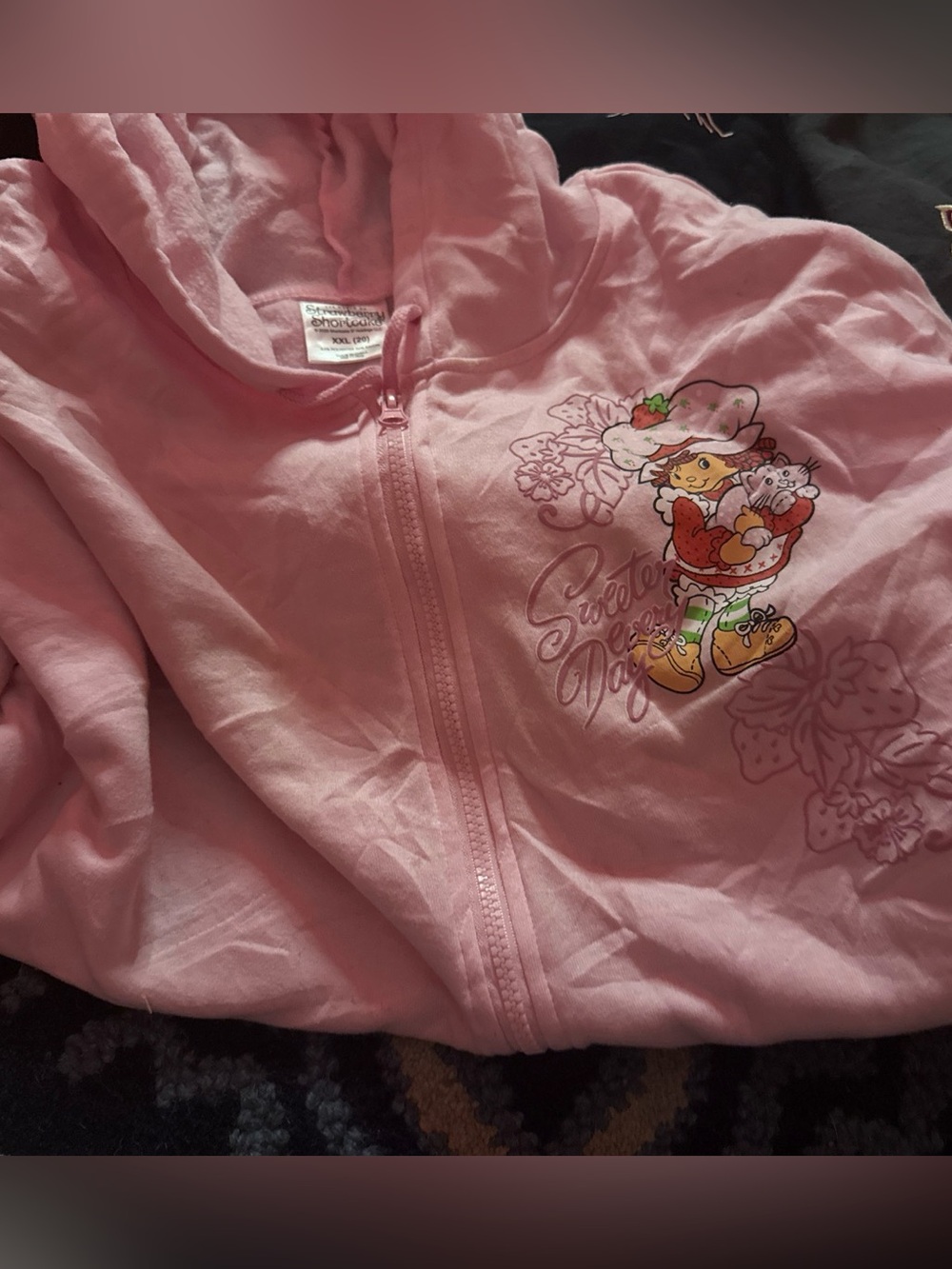Pink Strawberry Character Zip-Up Hoodie for Kids